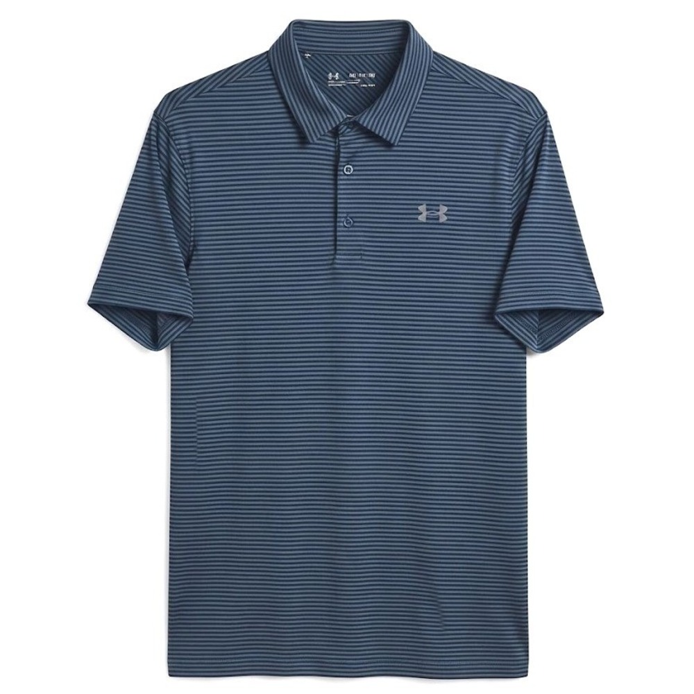 Under Armour Mens 2XL Blue HeatGear Striped Loose Fit Short Sleeve Polo Shirt